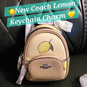 Coach Mini Court Backpack Bag Lemon Keychain Purse Tote Bag Charm Tan Fruit New